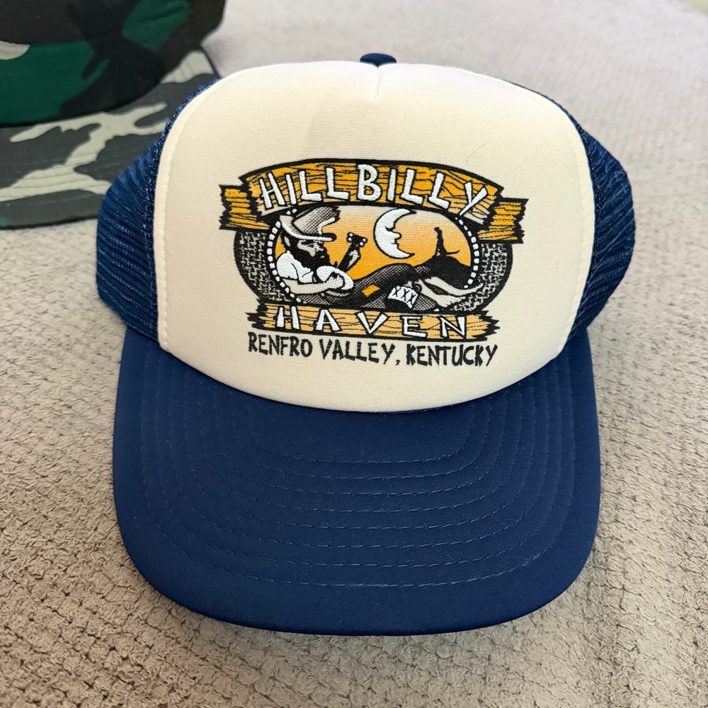 Vintage 1990s Hillbilly Haven Renfro Valley Kentucky Trucker Hat Blue Snapback